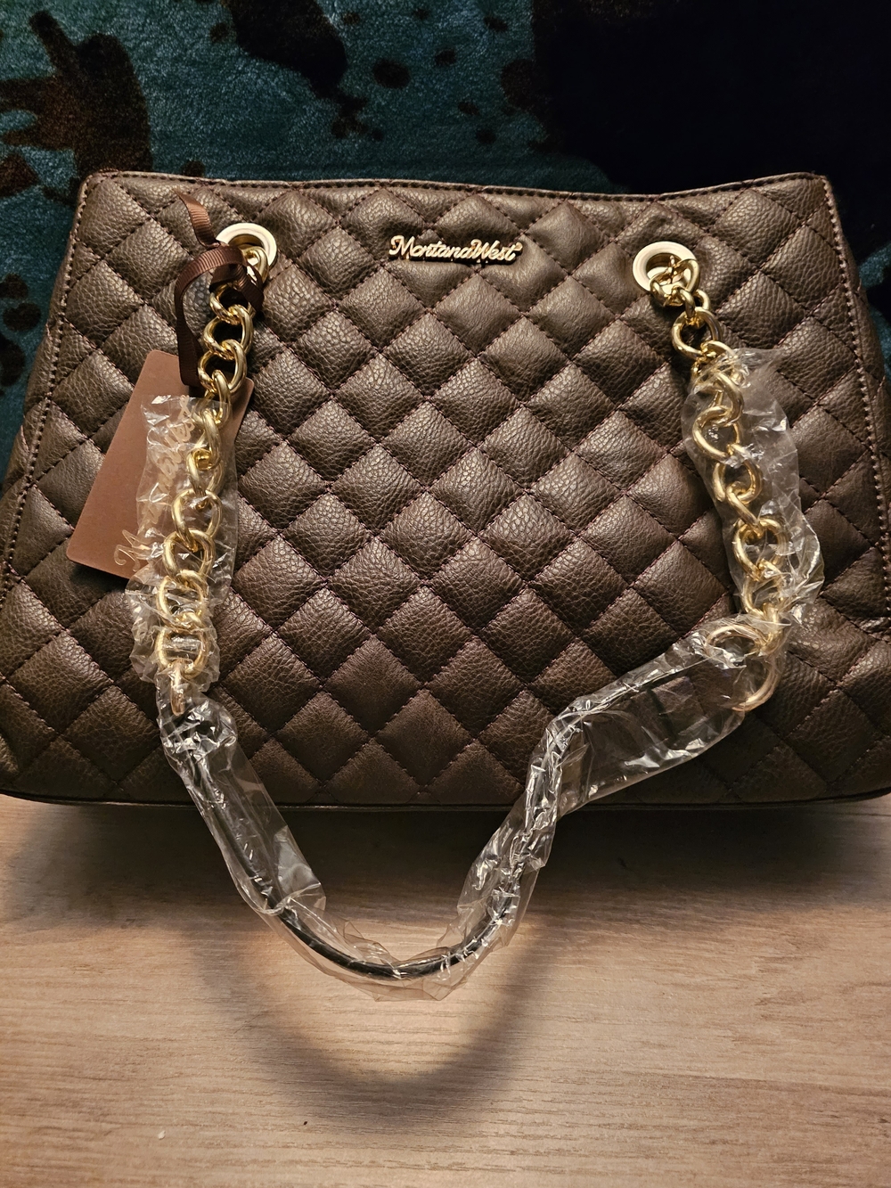 Montana West Quilted Chain-Handle Tote Bag in Brown